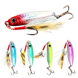 Sinking Fishing Lures, WASAGA 5 Pieces 7g/10g/15g/20g/25g/30g Metal Hard Spinner Fishing Bait Jigs for Trout Bass Salmon Bass Pike (10g)