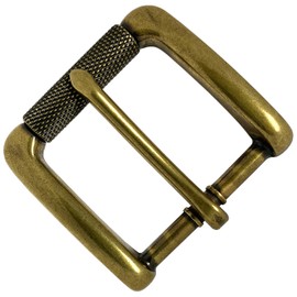 Antiqued Brass Finish Single Prong Roller Replacement Belt Buckle, Fits 1-3/8" wide