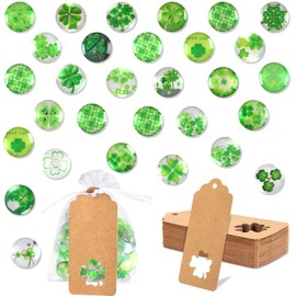 MARFOREVER 90 Pieces Four Leaf Clover Glass Stones Sets, 25 mm Clover Lucky Charm Glass Stones with Organza Bag and Gift Tag for Jewellery Making Home Decoration DIY Crafts