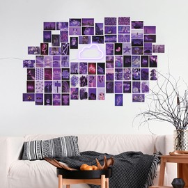 AESTHETIC AURORA 85 PCS 4x6in Photo Wall Collage Kit, Posters & Cloud LED Lights For Bedroom, Picture For Wall Aesthetic Indie Room Decor & Neon signs, Double Sided Tape Included