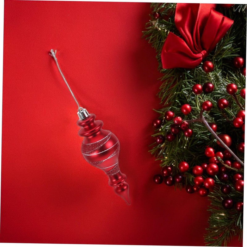 Sosoport 3pcs Red Christmas Bauble: Plastic Finial Ornaments with Long