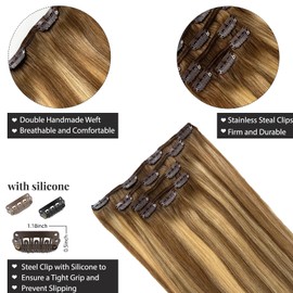 Belaved Hair Extensions Clip in Human Hair Ombre Brown to Ash Brown and Bleach Blonde Balayage 20 Inch 70g 5pcs 100% Remy Real Human Hair Clip in Extensions Straight 8T8P613