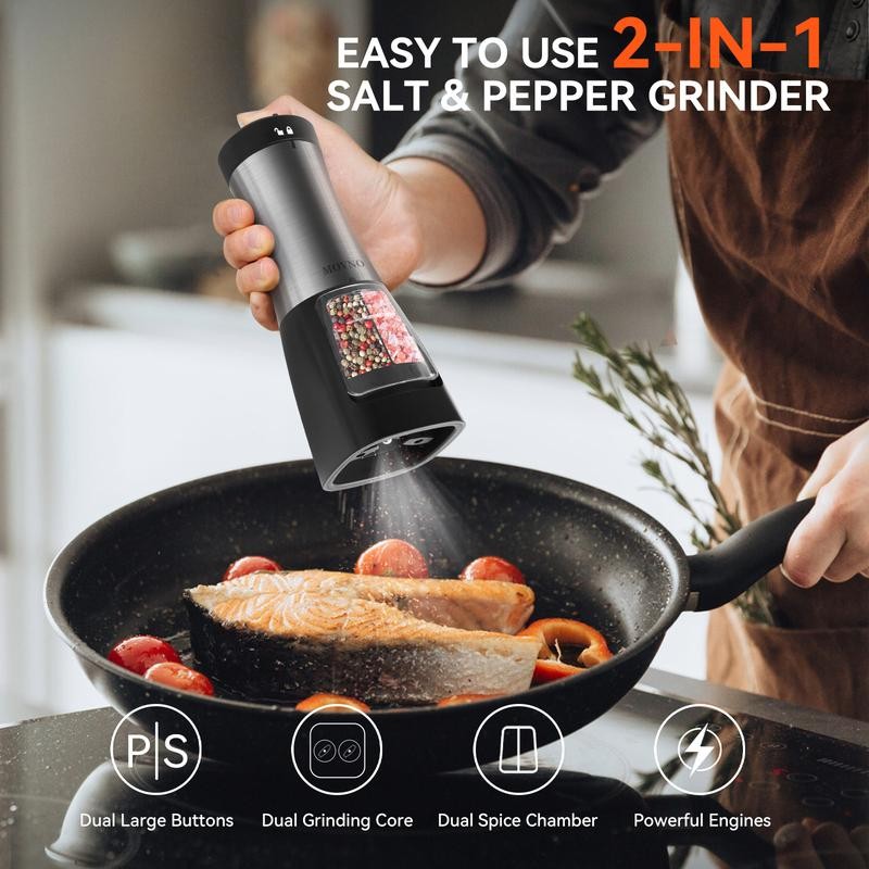 MOVNO 2 in 1 Electric Salt and Pepper Grinder Set,