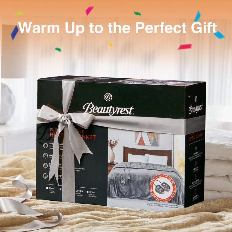 Beautyrest Heated Blanket, Electric Blanket, Soft, Warm, Reversible Plush -