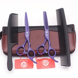 Kit Tijeras Profesionales Estilista Barbero Peluquero Purple Dragon 5.5 pulgadas 2 peines Morado