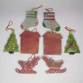 Unbranded 8 Piece Lot Hand Painted Wood Cut Out Hanging Christmas Ornaments  #51007834