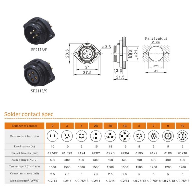 ZBLZGP WEIPU SP21 2 Pin Plastic IP68 Male Female Waterproof