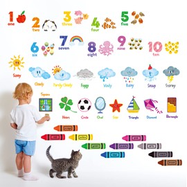 DECOWALL DSL-8056 Leanring Number Color Weather Shape Wall Stickers Educational Decals for Kids Bedroom Nursery Living Room Art Home décor Classroom playroom Decorations Crafts Vinyl