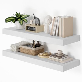 Heimlove 36 Inch Long Floating Shelf for Wall, 12" Deep White Floating Shelves Wall Shelves for Bedroom Living Room Bedroom, Wall Mounted Shelves for Storage Book Decor, Set of 2
