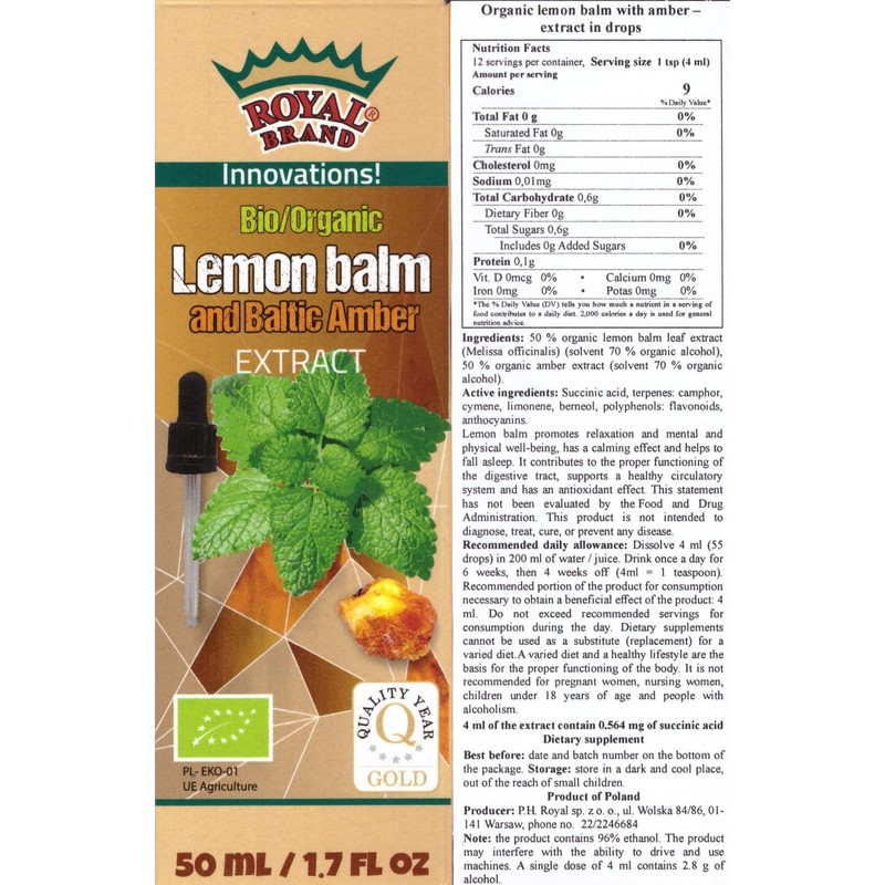 Lemon Balm + Amber Extract/Organic Lemon Balm + Organic Baltic
