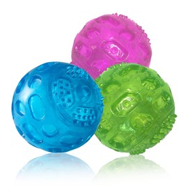 PJDH 3'' Squeaky Dog Toy Balls for Lagre Medium Breed, Indestructible Dog Balls for Playing, Fetching & Retrieving, Durable Aggressive Chewers, 3 PCS Red+Blue+Green