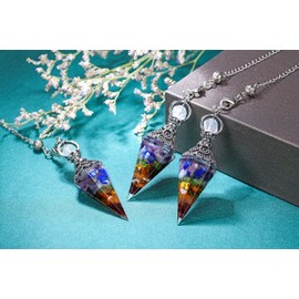 Jovivi 7 Chakra Healing Crystal Pendulums for Dowsing Divination 6 Facet Pointed Healing Wicca Dowsing Balancing Spiritual Resin Gemstone Point Pendant Pendulums