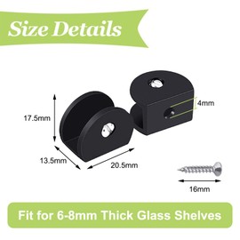 UFURMATE Glass Clamp, 4 Pieces Adjustable Half Round Glass Shelf Brackets, Aluminum Alloy Glass Clamps, Wall Mounted, Black Glass Holder, Bracket for 6-8mm Thick Glass Shelves