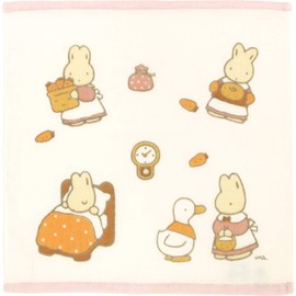 Hayashi WI208002 Hand Towel, Approx. 13.4 x 13.8 inches (34 x 35 cm), Imabari Towel, Single-Sided Gauze, Warabe, Bear, and Rabbit, Pink