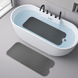 WarmSnow Long Bathtub Mat Non Slip 39.5 x 16 Inch, Inside Shower Mats with Suction Cups & Drain Holes, Soft TPE Bath Mat for Tub, Quick-Drain Bathroom Floor Mats, Dark Gray