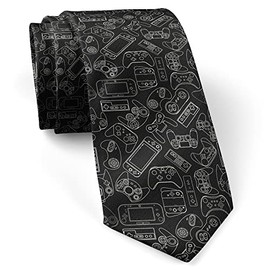 ikiki-tech Skinny Slim Fashion Necktie for men Novelty Conversational Neckwear Ties (Video Game Controller Gadgets Pattern)
