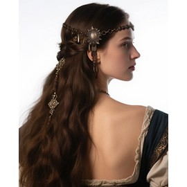 L'VOW Norse Valkyrie Gold Headband Gypsy Headpiece Vintage Head Chain Hair Accessory for LARP Renaissance Wedding, Bronze