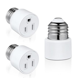 3 Prong Light Socket to Outlet Adapter, E26/E27 Screw in Light Bulb to Plug Adapter, Polarized Light Socket Converter for Porch Light, Garage Light, Camera and Light Strings(3,White)