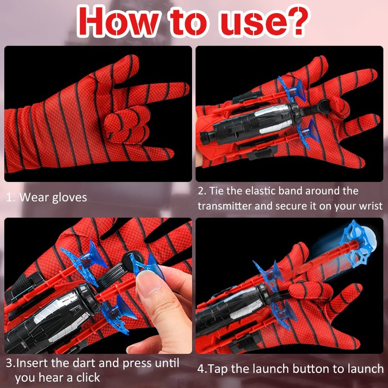 ariel-gxr Spider Web Shooter, Spider Launcher Gloves Toy with 6*Darts,Launcher