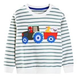 Boys' Pullover Sweatshirt Kids Casual Long Sleeve Tops Animal Aeroplane Winter Warm Striped Tops Age 2-7 Years, stripes car