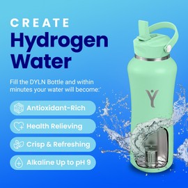 DYLN Hydrogen Water Bottle | Create Hydrating Alkaline Hydrogen-Rich Water Up to 9 pH | Vacuum Insulated Stainless Steel Water Bottle | Keeps Water Cold for 24 Hours | 32 oz, Mint