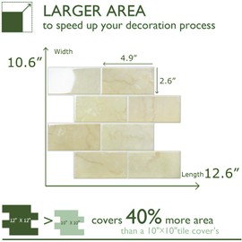 STICKGOO 10-Sheet Subway Tile Peel and Stick Backsplash, Self Adhesive Vinyl Wall Tiles, Stick on Backsplash for Kitchen and Bathroom(Thicker Design)