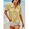 Tankaneo Womens Puff Sleeve Shirts Peter Pan Collar Button Down