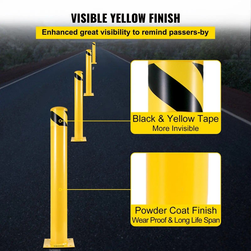 Safety Bollard 36-Inch Height 5.5-Inch Diameter Yellow Metal Traffic Barrier