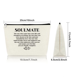 Soulmate Gift for Women Makeup Bag Romantic Valentines Day Gifts for Wife Girlfriend Friend Sister Bestie Soulmate Cosmetic Bag Anniversary Christmas Birthday Gift for Her Travel Pouch