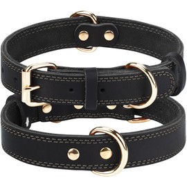 Joytale Leather Dog Collar for Puppies and Small Dogs, Soft Genuine Leather Dog Collar Durable and Adjustable, Black, XS