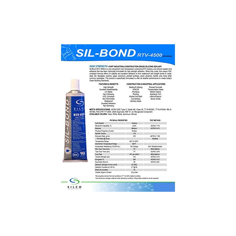 Silicone RTV 4500 Food Contact Safe High Strength Silicone Sealant,