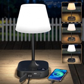 Lightbiz Outdoor Table Lamp, 8000mAh USB Rechargeable Cordless Lamp Battery Operated, LED 3 Colors Dimmable Touch Lamp, IP55 Waterproof Shower Lamp for Camping Dinning Patio Garden Bedroom - Black