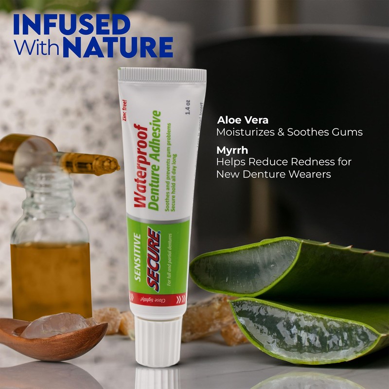 Secure Sensitive Denture Adhesive – 12-Hour Max Hold – Waterproof