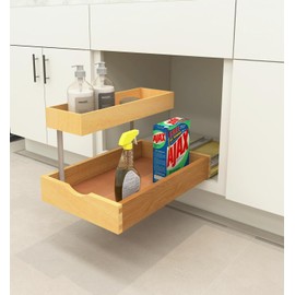 2 Tier Pull Out Organizer Shelf Sliding Drawer Storage for Kitchen Bathroom Storage Cabinet Under Sink Slide Out Shelf Organizing Storage Pull-Out Cabinet Organizer Roll Out Drawer (12'' Width)