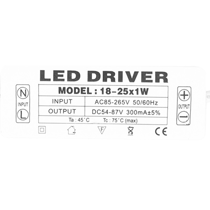 18‑25X1W LED Driver Constant Current 300mA Input AC85‑265V Output 54‑87VDC
