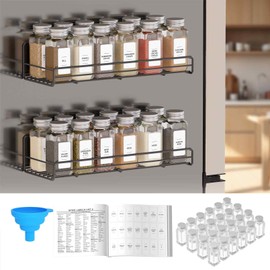 SpaceAid 2 Pack Magnetic Spice Rack with 24 Spice Jars, 400 Labels and Funnel, Space Saving Refrigerator Fridge Oven Shelf Organizer