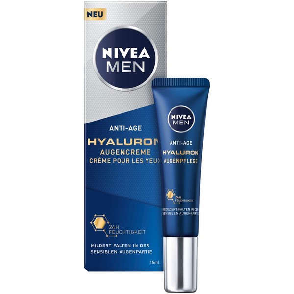 Nivea Men Anti-Age Hyaluron Eye Cream (15 ml), Eye Care Reduces Signs of Fatigue, Moisturising Cream Visibly Reduces Wrinkles in the Eye Area