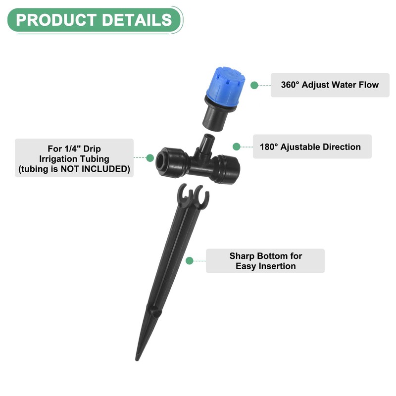 M METERXITY 24-Pack Drip Irrigation Emitters, 5"/13mm Drippers with Stake