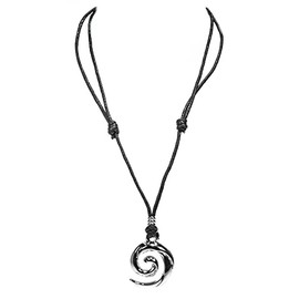 BlueRica Koru Colgante de onda en espiral en collar de cordón negro ajustable (cromo)
