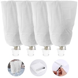 Alpurple 4 Packs Winter Drawstring Plant Covers - 47" X 31.5" Warm Plant Protection Cover Bags, Frost Cloth Blanket Protecting Fruit Tree Potted Plants from Freezing Animals Eating