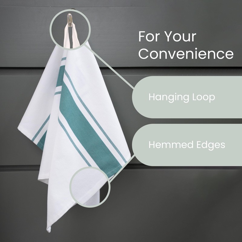 100% Cotton Tea Towel - Teal Stripe Pattern, Pack of