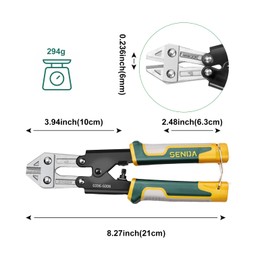 8-Inch Heavy-Duty Wire Cutters and Mini Bolt Cutters Made of Cr-V Steel,Featuring an Ergonomic Soft Non-Slip Grip and a Safety Lock,Small Bolt Cutters for Small Screws,Hooks,Fencing and Steel Wire