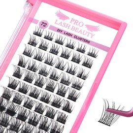 Cluster Lashes, 72 Pcs Individual Lashes, Lash Clusters DIY Eyelash Extension, Natural Lashes Super Thin Band Reusable Soft & Comfortable (D-14mm)