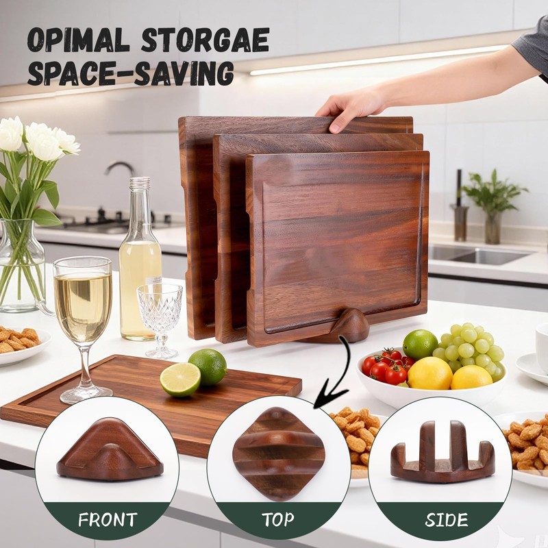 3-Piece 100% Natural Solid Walnut Cutting Boards, Chopping Blocks with
