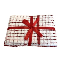 QUALITY HOME TEXTILES 100% Cotton Terry Towelling Tea Towels with Hanging Loop | Set of 2| Kitchen Hand Towels Dish Cloth Super Absorbent Soft Touch | Gift Packed Tea Towels (RED)