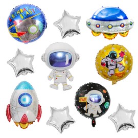 10pc Outer Space Balloons, TACYKIBD UFO Rocket Astronaut Spaceman Balloons Space Themed Party Supplies, Universe Planets Foil Helium Mylar Balloons for Kids Baby Shower Birthday Party Decorations