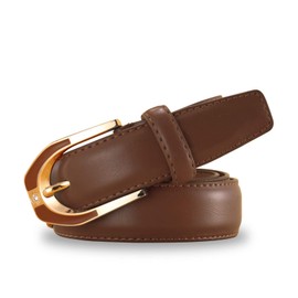 Vedicci Cinturon para mujer de Piel Genuina con hebilla metálica. Cintos para mujer de diseño casual o formal. Cinturones mujer/dama. Disponibles en 2 tallas. Women Belt. Gout (Café, S-M)