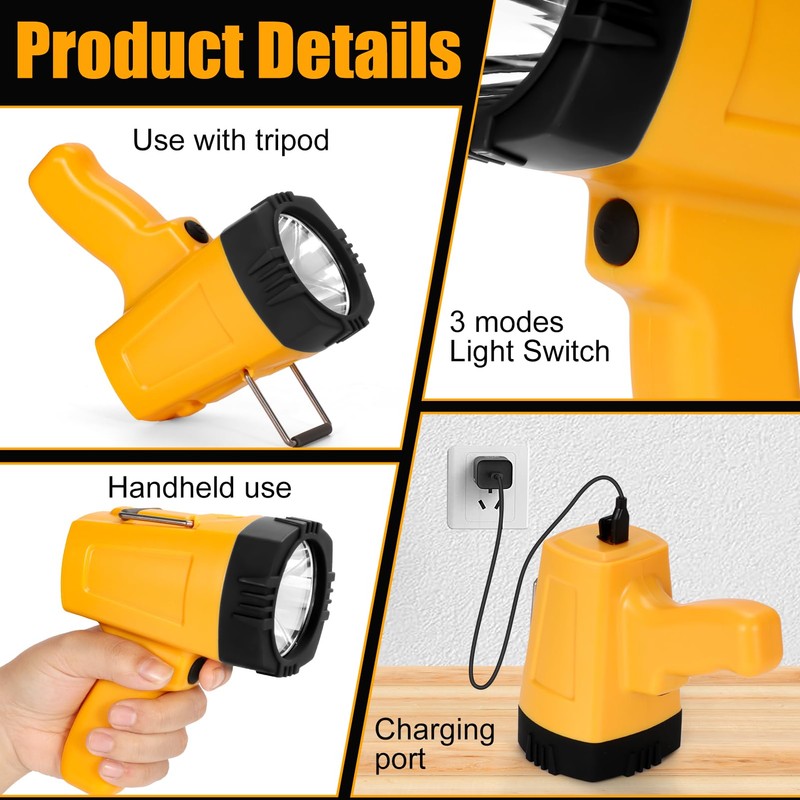 Vanvale Super Bright Rechargeable Spotlight,Handheld Rechargeable White LED Flashlight,Ultra-Long Standby
