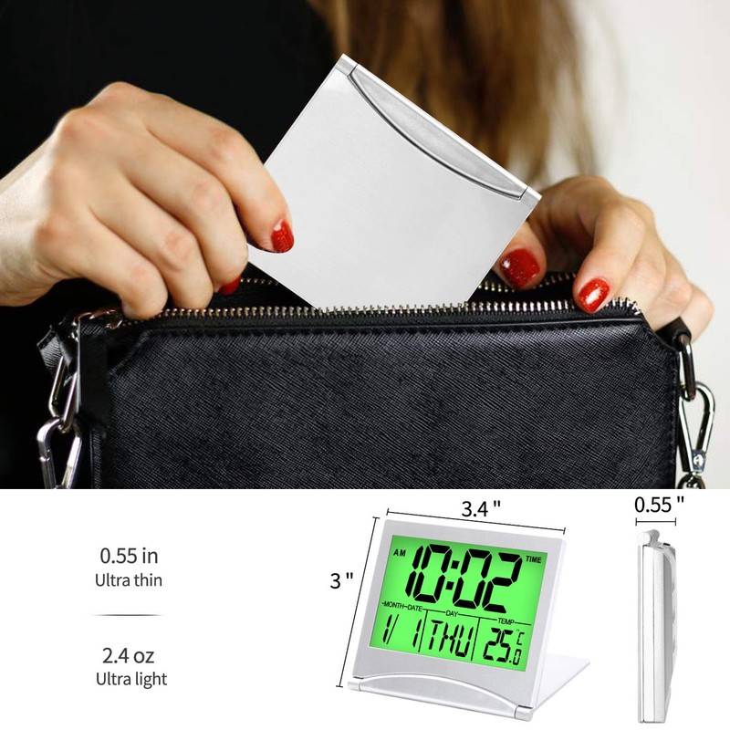 Betus Digital Travel Alarm Clock with Backlight - Foldable Calendar