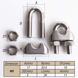 Cozihom 16 Pack 1/4 Inch M6 Wire Rope Cable Clip Clamp, 304 Stainless Steel, Wire Rope Clip, U Bolt Saddle Fastener.